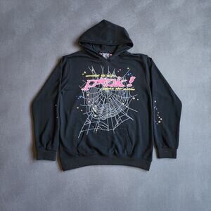 Sp5der Pink V1 Black Pullover Hoodie XL